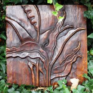 Hand Carved 20th Century Stylised Foliage Mahogany Panel