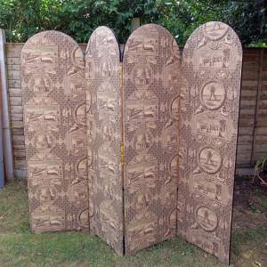 Decorative Vintage Large Four Panel Dressing or Room Screen