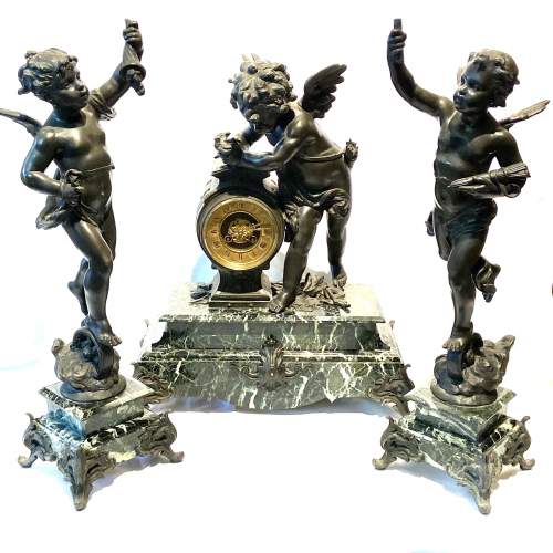 A Monumental Cherub Clock Set In Bronzed Metal Circa 19th Century image-1