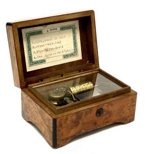 Swiss Mechanical Burr Wood Musical Box
