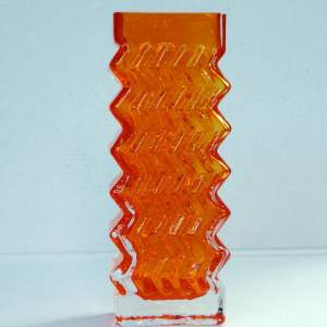 Whitefriars Glass Geoffrey Baxter 9761 Tangerine Zig Zag Vase