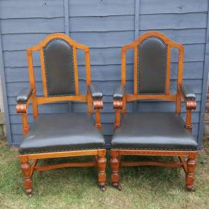 Good Pair of Edwardian Oak Library Chairs