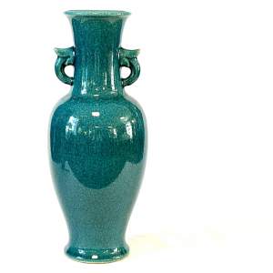 20th Century Chinese Turquoise Glazed Twin Handle Vase