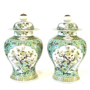 Pair of 19th Century Chinese Famille Verte Baluster Jars