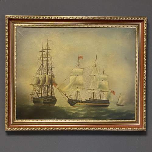 Oil on Canvas Seascape of Merchant Ships image-1