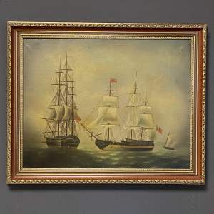 Oil on Canvas Seascape of Merchant Ships