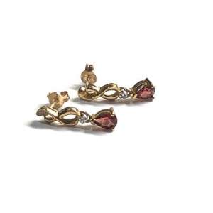 Vintage 9ct Gold Diamond and Garnet Drop Earrings