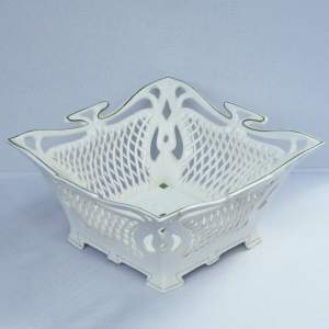 Art Nouveau Continental White Porcelain Basket Bowl