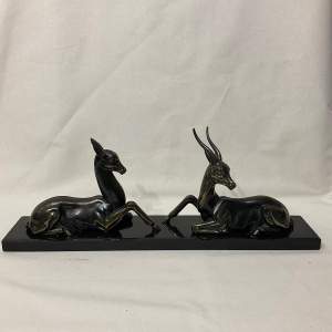 French Art Deco Antelopes on a Black Marble Base