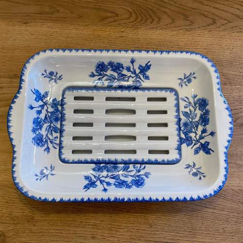 Set of Eight French Blue & White Asparagus Plates and Drainer image-5