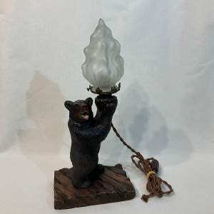 Black Forest Bear Table Lamp with Glass Flame Shade