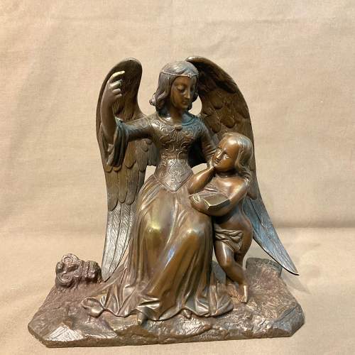 Victorian Bronze Statue of an Angel and Child image-1