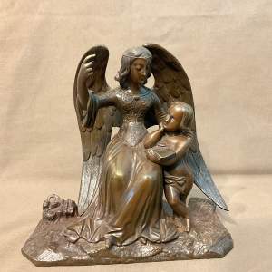 Victorian Bronze Statue of an Angel and Child