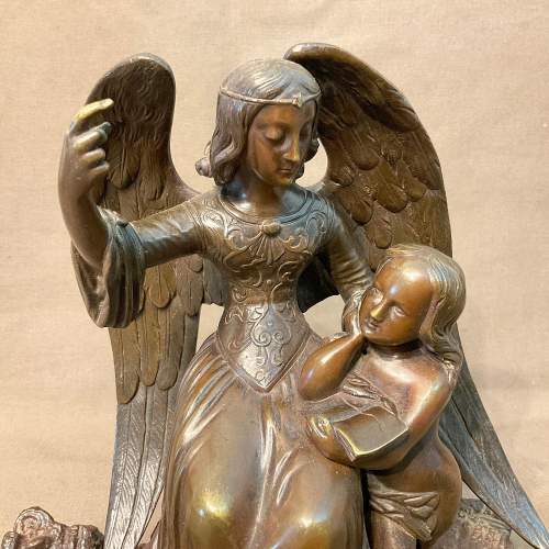 Victorian Bronze Statue of an Angel and Child image-2