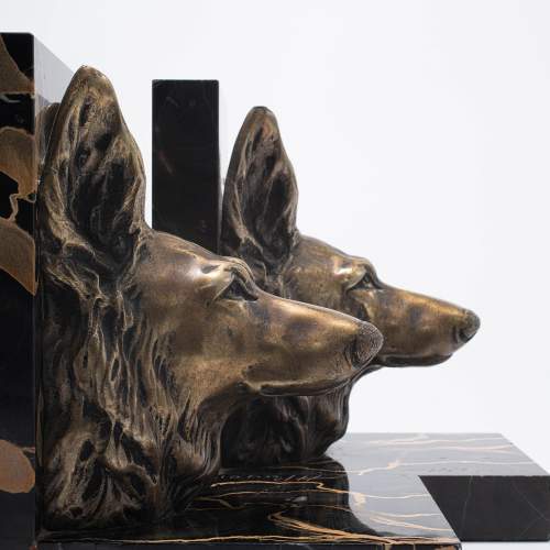 Good Pair of Bronzed Spelter and Marble Alsatian Dog Bookends image-4