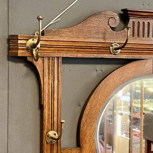 Edwardian Hanging Oak Hall Mirror with Barometer image-2