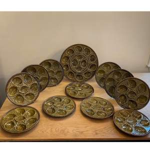 French 12 piece Majolica Oyster plate set St Clements 4589
