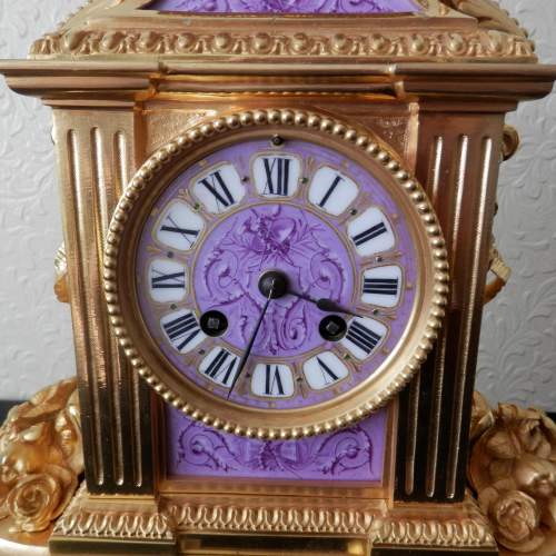 French Gilded Bronze Clock with Porcelain Panels image-2