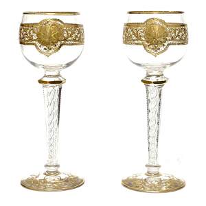 St. Louis 19th Century Pair of Air Twist Stem Wine Glasses