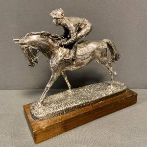 20th Century Silver Clad Horse and Jockey