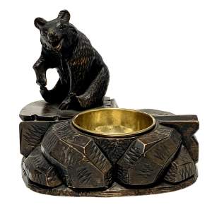 Black Forest Carved Wooden Bear Ashtray