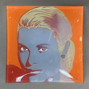 Andy Warhol Silkscreen Rosenthal Glass Portrait of Grace Kelly