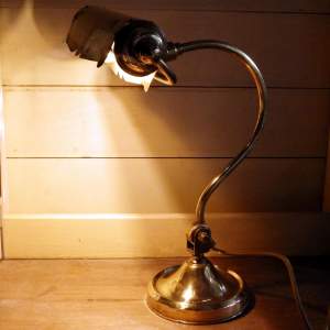 Edwardian Original Antique Brass Swan Neck Desk Bankers Lamp
