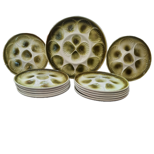 12 Majolica Oyster Plates - Orchies Moulin des Loups image-1