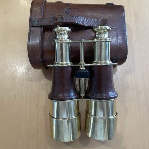 WW1 British Officers Binoculars with Brown Leather Case image-1