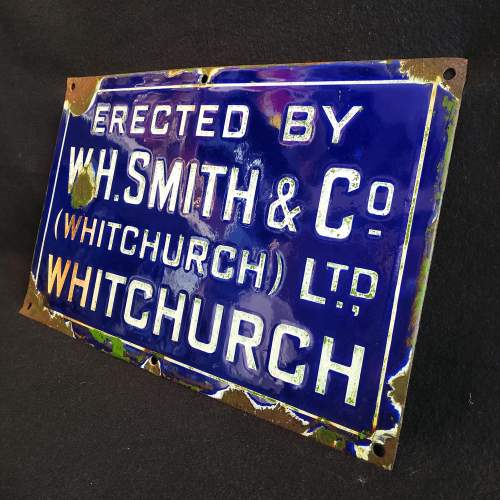 Vintage WH Smith & Co Whitchurch Enamel Sign Circa 1940s image-1