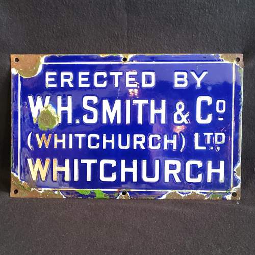 Vintage WH Smith & Co Whitchurch Enamel Sign Circa 1940s image-2