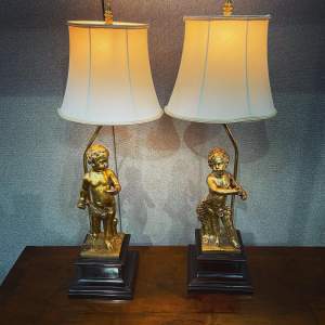 Pair of Thomas Blakemoor Cherub Lamps