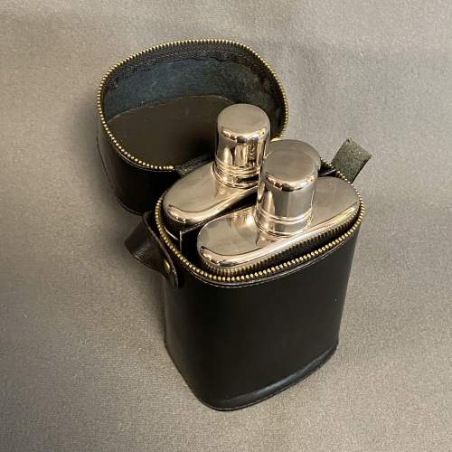 Pair of Flasks in a Leather Case image-1