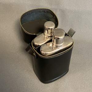 Pair of Flasks in a Leather Case