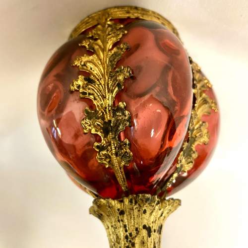 19th Century Gilt Metal & Cranberry Glass Candle Sconces image-3