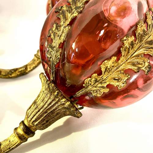 19th Century Gilt Metal & Cranberry Glass Candle Sconces image-5