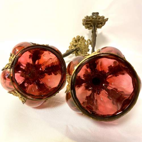 19th Century Gilt Metal & Cranberry Glass Candle Sconces image-6
