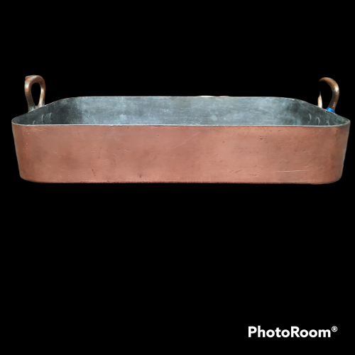 Large Antique French Copper Roasting Tray Roasting Pan image-1