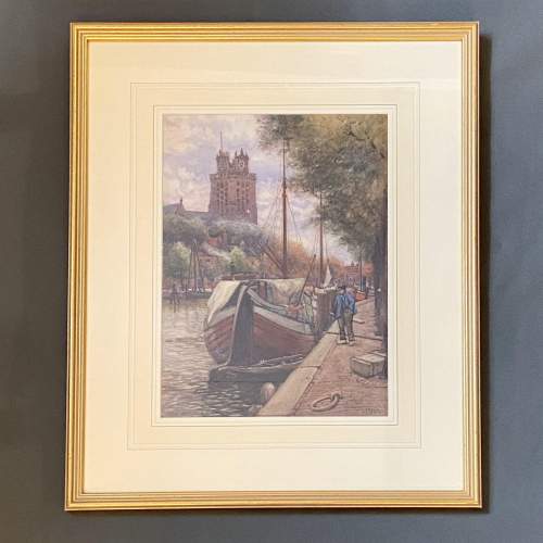 John Dobby Walker Dutch Canal Scene Watercolour Painting image-1