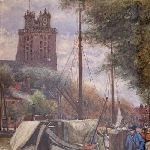 John Dobby Walker Dutch Canal Scene Watercolour Painting image-3