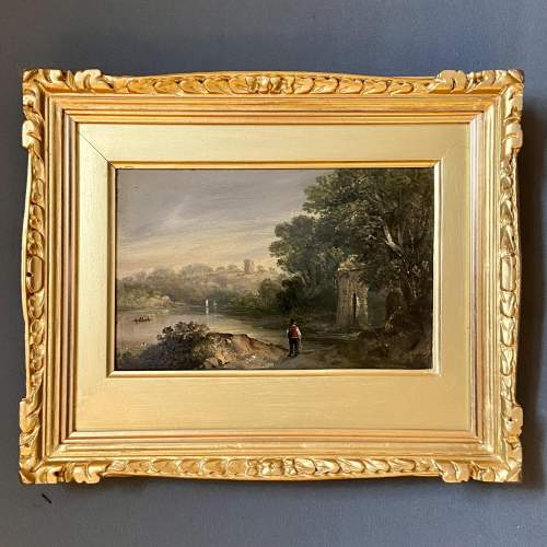 19th Century Oil on Board Riverscape Painting image-1