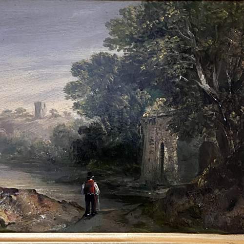 19th Century Oil on Board Riverscape Painting image-3
