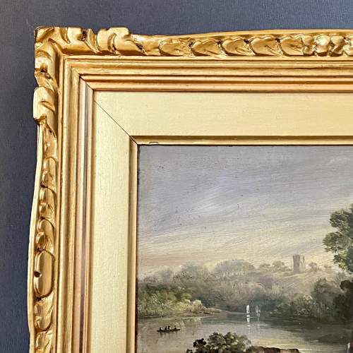 19th Century Oil on Board Riverscape Painting image-5