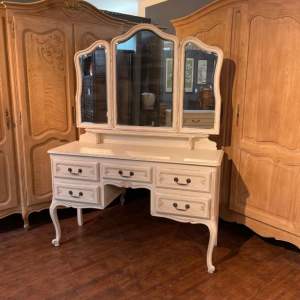 Vintage French Painted Dressing Table with Three- Way Mirror