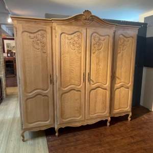 Vintage Large French Rustic Oak Four Door Breakdown Armoire