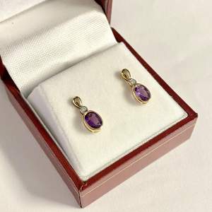 9ct Gold Vintage Amethyst and Diamond Earrings