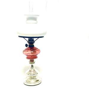 Victorian Cranberry and Mercury Glass Oil Lamp