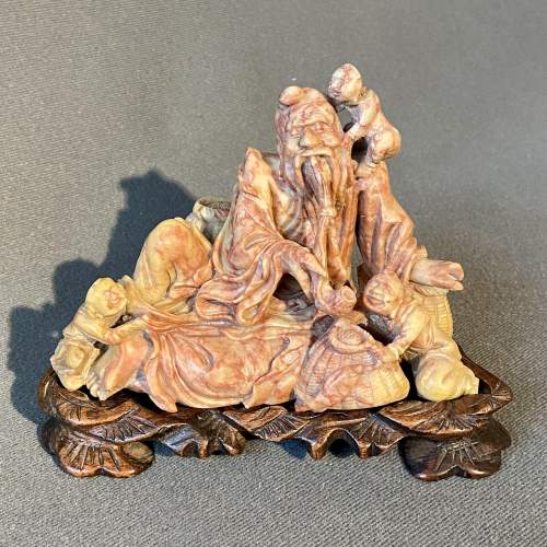 Late 19th Century Chinese Carved Soapstone Figural Group image-1