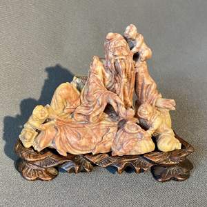 Late 19th Century Chinese Carved Soapstone Figural Group