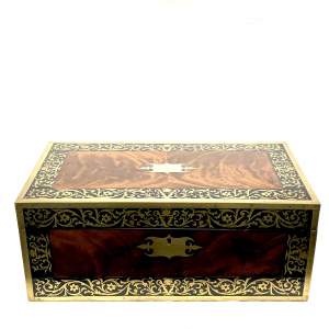Fine William IV Brass Inlaid Flame Mahogany Writing Box